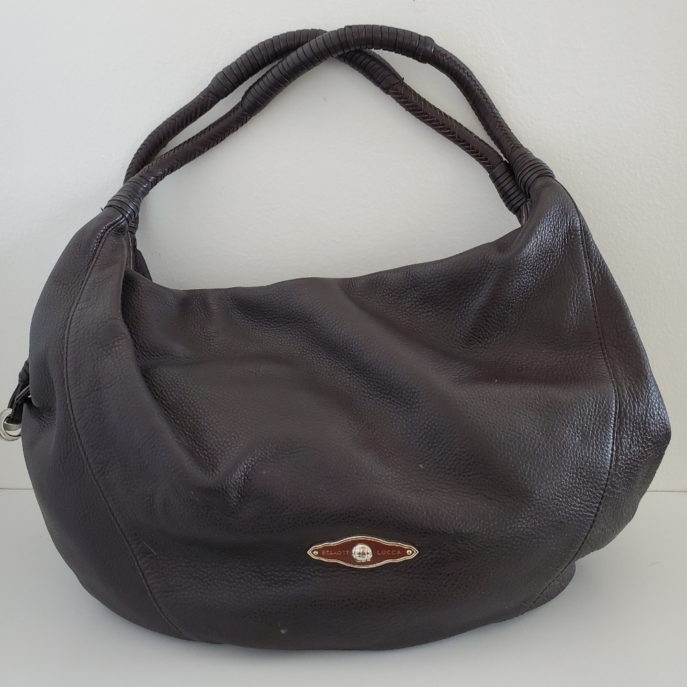 Elliot Lucca dark brown pebbled leather shoulder hobo bag